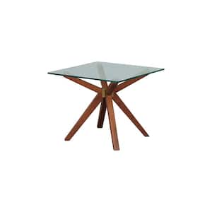 Marta 24in Mid Century Style Glass Top End Table, Walnut