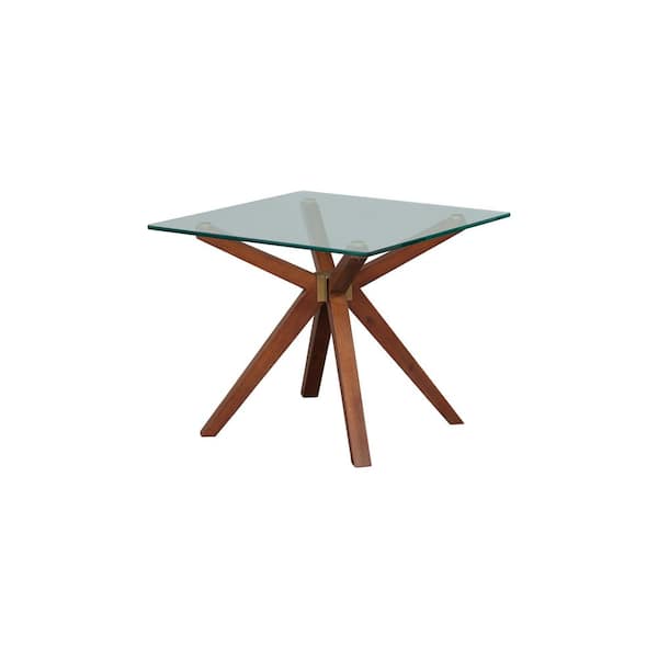 Nyhus Marta 24in Mid Century Style Glass Top End Table, Walnut