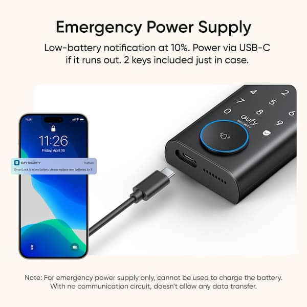 eufy Security E330 Black Video Smart Lock WiFi 3-in-1 Camera, Doorbell, and Fingerprint Keyless Entry Door Lock with Built-In Chime