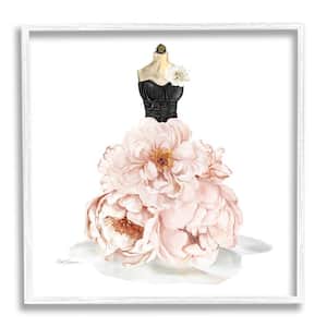 "Pink Peonies Floral Dress Black Corset Mannequin" by Carol Robinson Framed Abstract Wall Art Print 12 in. x 12 in.
