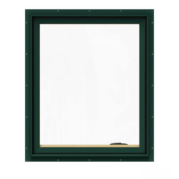 JELD-WEN 30.75 in. x 36.75 in. W-2500 Series Green Painted Clad Wood Right-Handed Casement Window with BetterVue Mesh Screen