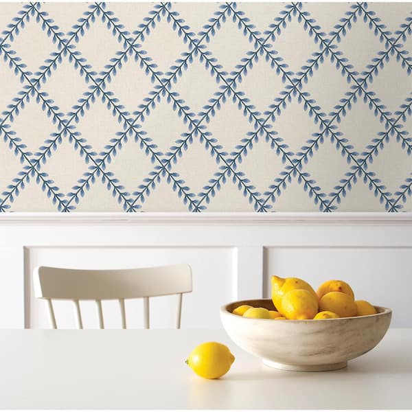 Clover Lane Porcelain Blue Lattice Vinyl Peel and Stick Wallpaper Roll ( Covers 30.75 sq. ft. )