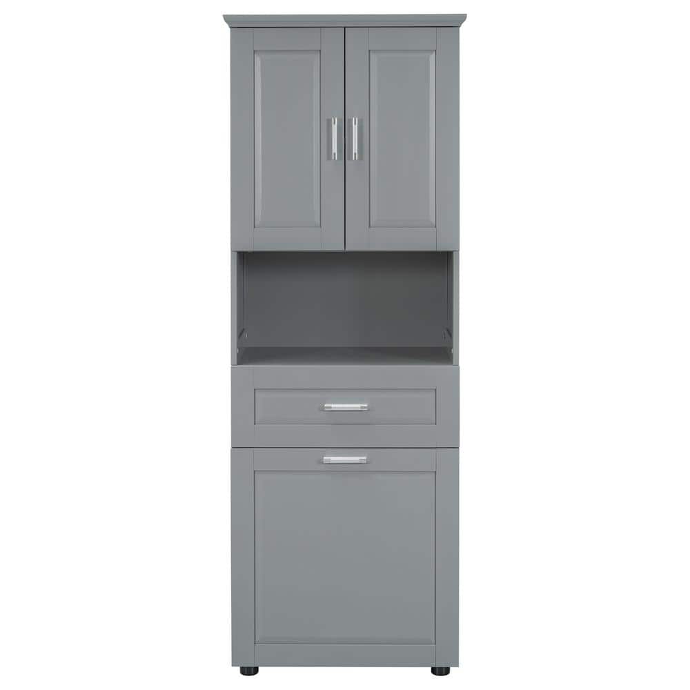 24.72 in. W x 16.29 in. D x 69.92 in. H Bathroom Cabinet with Tilt-Out Laundry Hamper and Upper Storage Cabinet,Gray