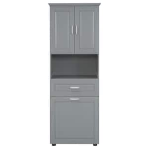 24.72 in. W x 16.29 in. D x 69.92 in. H Bathroom Cabinet with Tilt-Out Laundry Hamper and Upper Storage Cabinet,Gray