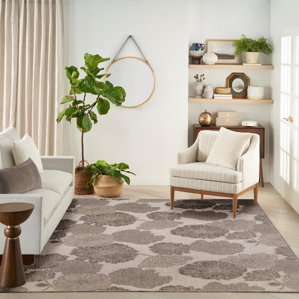 Natural Floral Flatweave Synthetic Indoor Outdoor Rug 8' x 10'