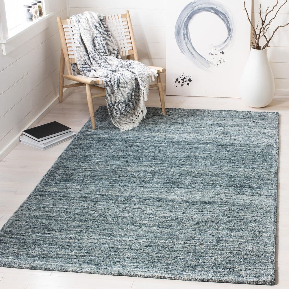 Handmade Blue and Gold Wool Tufted Rectangular Rug, 3' x 5'