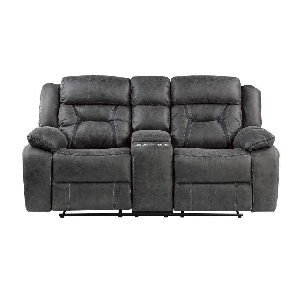 Gray Microfiber Tufted Reclining Loveseat with Cup Holder