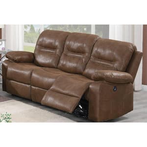 86 in. Round Arm 3-Seater Reclining Sofa in Brown