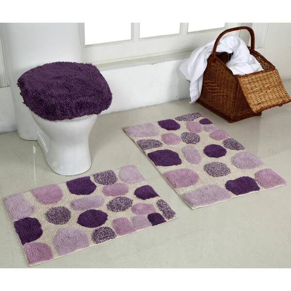 Better Trends River Rock Collection 3-Piece Purple 100% Cotton Bath Rug Set - 20 in. x 30 in. and 17 in. x 24 in. and 18 in. x 19 in.