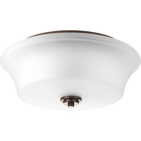 Progress Lighting Cascadia Collection 2-Light Antique Bronze Flush Mount with Etched Glass