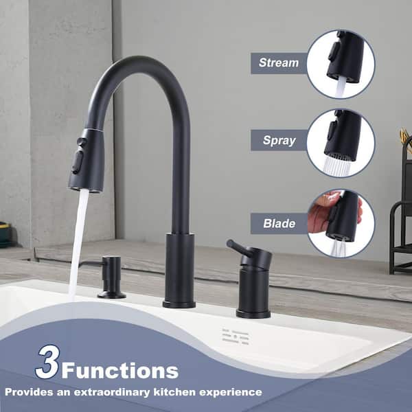Separate Single Handle 15 in. H Pull Down Sprayer Kitchen Faucet with 360 Degree Spout Swivel in Matte Black