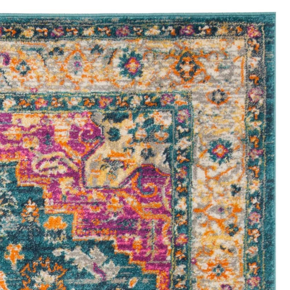 Blue Multi-Color Floral Motif Synthetic Area Rug