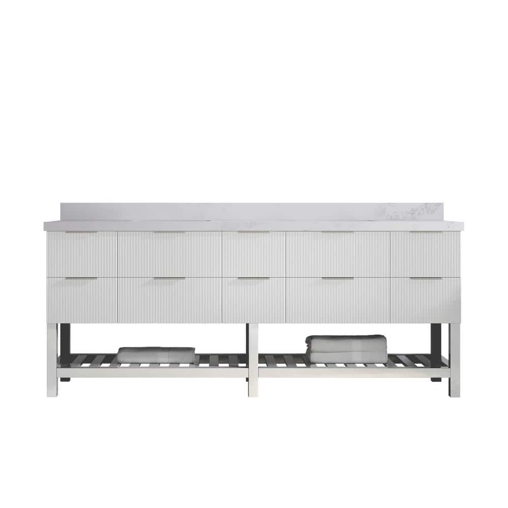 Catalina 84 in. W x 22 in. D x 36 in. H Double Sink Bath Vanity in White with 2 in. Calcutta Nuvo Qt. Top price history on PriceWatchPro
