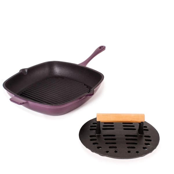 BergHOFF Neo 2-Piece Cast Iron 11 in. Grill Pan with Slotted Steak Press, Purple