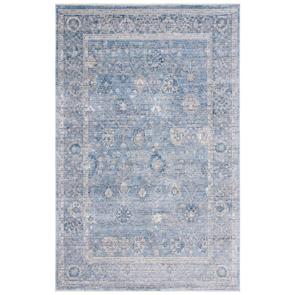 Dream 5 ft. x 8 ft. Gray/Turquoise Border Distressed Floral Area Rug