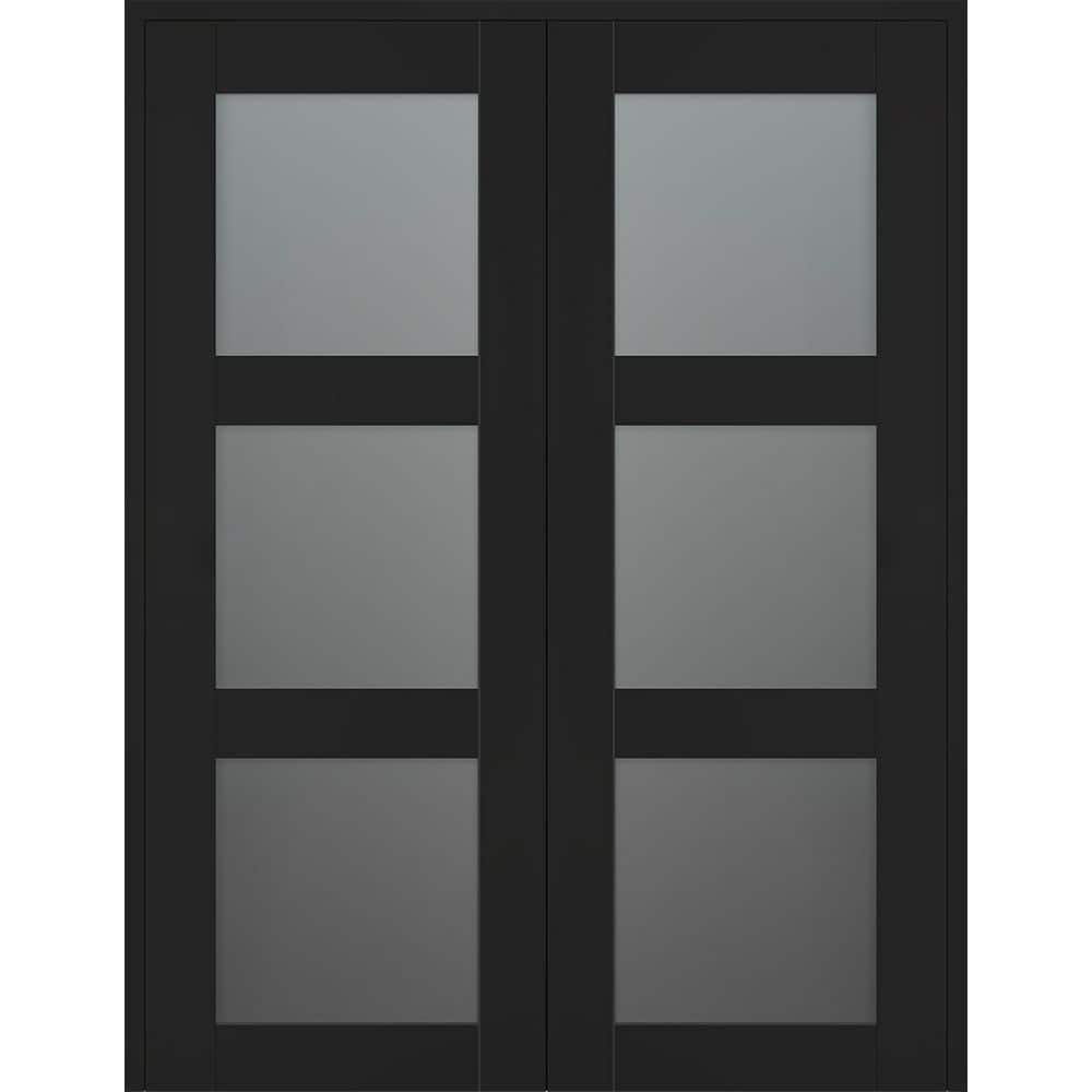 Avon 3 Lite N 64 in. x 80 in. Both Active 3-Lite Frosted Glass Black Matte Wood Composite Double Prehung French Door price history on PriceWatchPro