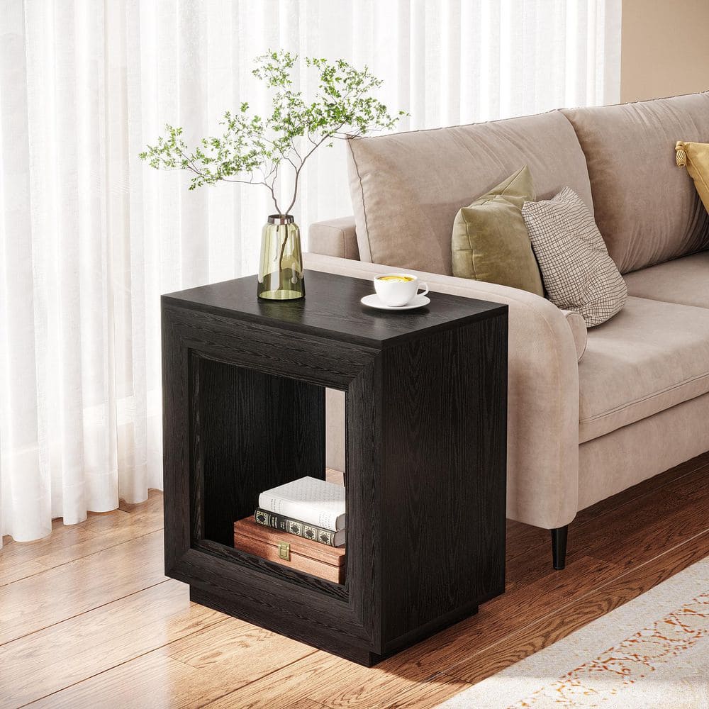 Kerlin 23.62 in. Black Rectangular Wood End Table, Nightstand Bedside Table With Storage, 2-piece - thumbnail 8