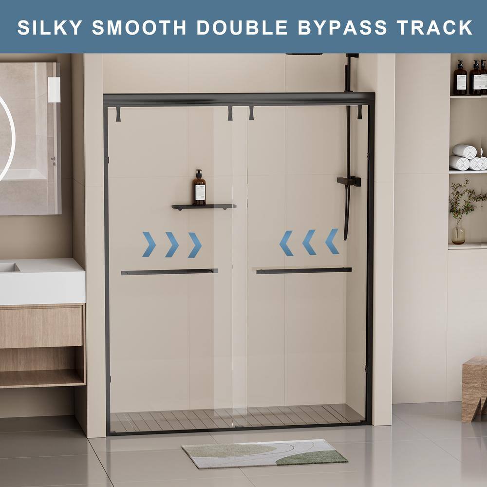 Matte Black Semi-Frameless Double Sliding Shower Door with Clear Tempered Glass