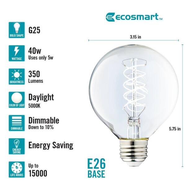 EcoSmart 40-Watt Equivalent G25 Dimmable Fine Bendy Filament LED