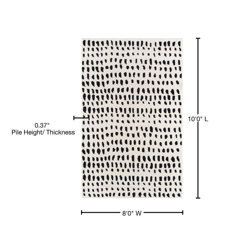Ivory and Black Wool Geometric 8' x 10' Area Rug