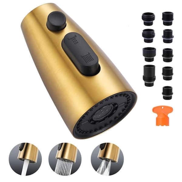 1/2 in. Kitchen Faucets Head with 3-Spray Modes with 9-Adapters for Kitchen Sink Faucet in Gold