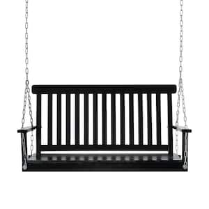 46.75 in. 2-Person Black Wood Porch Swing