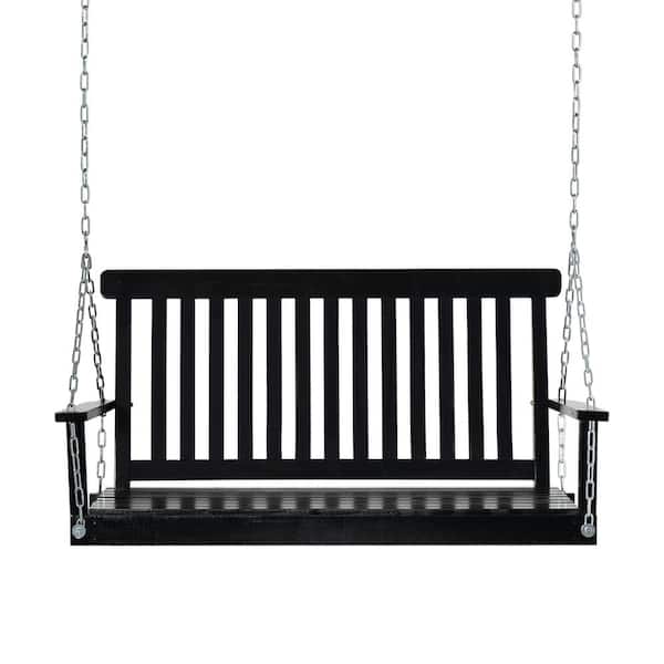 Outsunny 46.75 in. 2-Person Black Wood Porch Swing