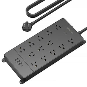 10 ft. Extension Cord 14 AWG Surge Protector Power Strip, 13 Widely-Spaced Outlets Expansion with 4 USB C Ports