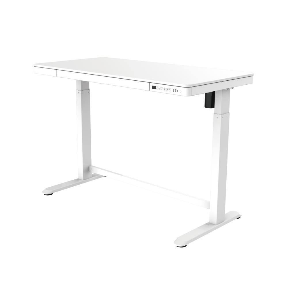 Flexispot 48 In Rectangular White Glass Top 1 Drawer Standing Desk With Premium Controls Eg8w The Home Depot