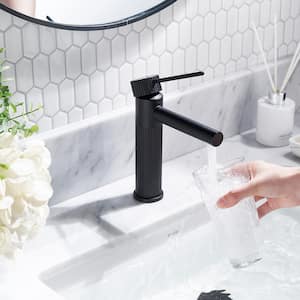 Single Hole Single Handle Bathroom Vanity Faucet with Pop Up Drain in Matte Black