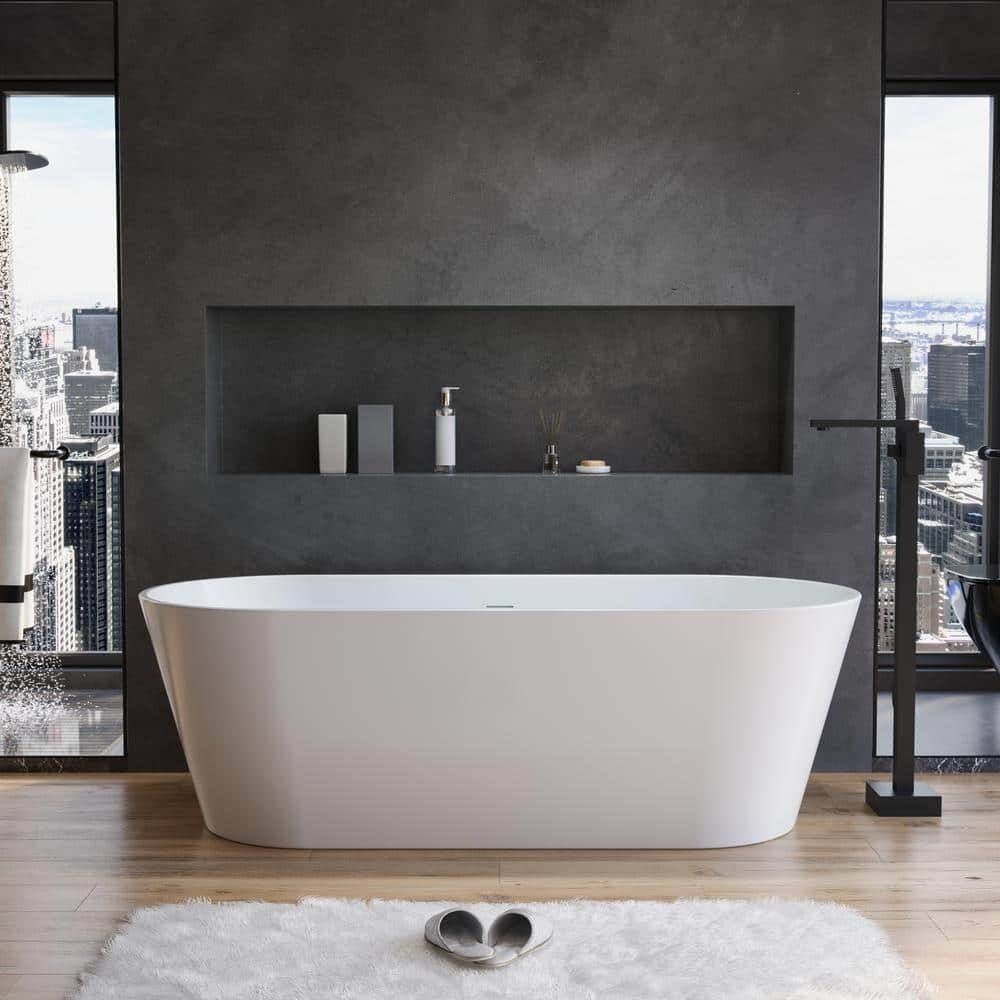 67 in. Acrylic Flatbottom Freestanding Soaking Bathtub in Glossy White Over