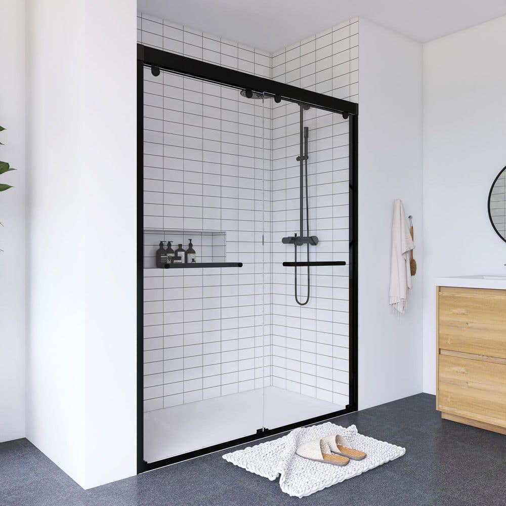 60" Matte Black Aluminum Framed Double Sliding Shower Door