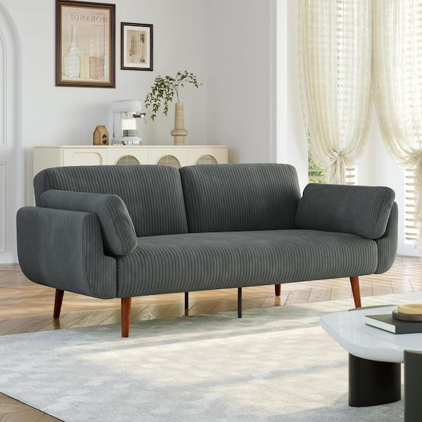 73.3 in. W Gray Modern Corduroy Fabric Twin Size Convertible Folding Futon Sleeper Couch Sofa Bed(Set of 1)