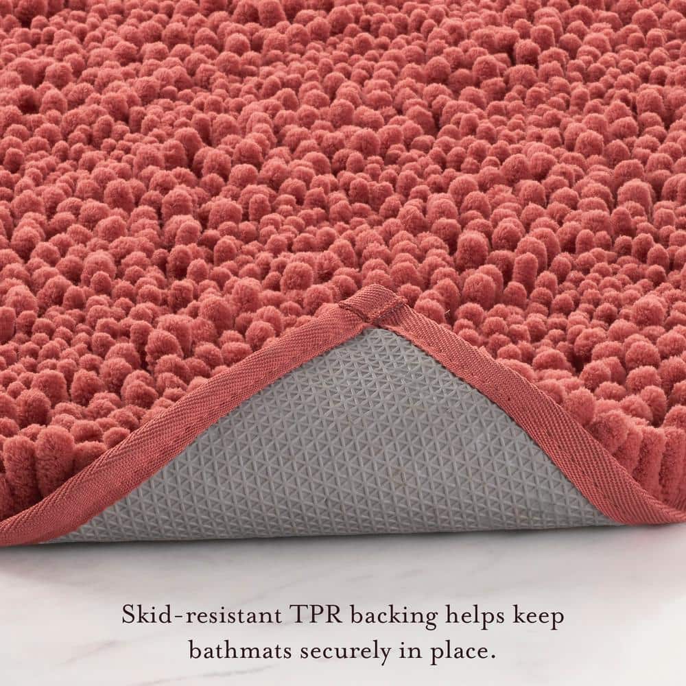 Coral Chenille Non-Slip Bath Mat with Rubber Backing