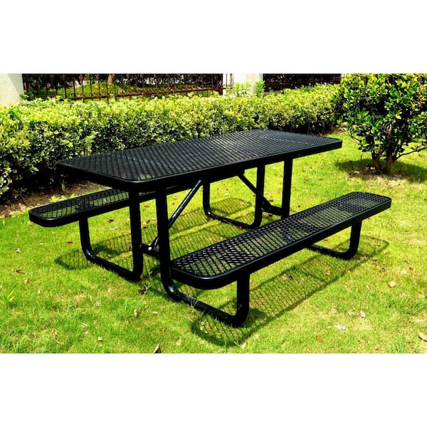 ITOPFOX 96 in. Outdoor Expanded Steel Rectangular Picnic Table in Black