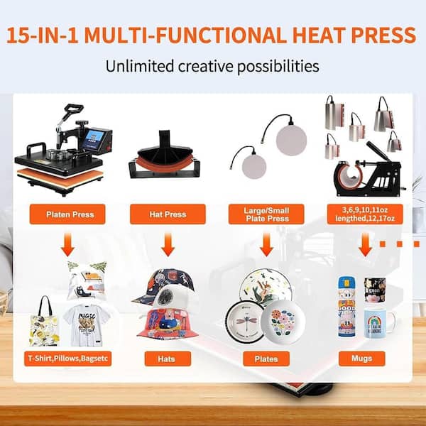 15 in 1 Heat Press Machine, 360° Rotation Swing Away Sublimation Machine, 12 in. x 15 in. Working Area