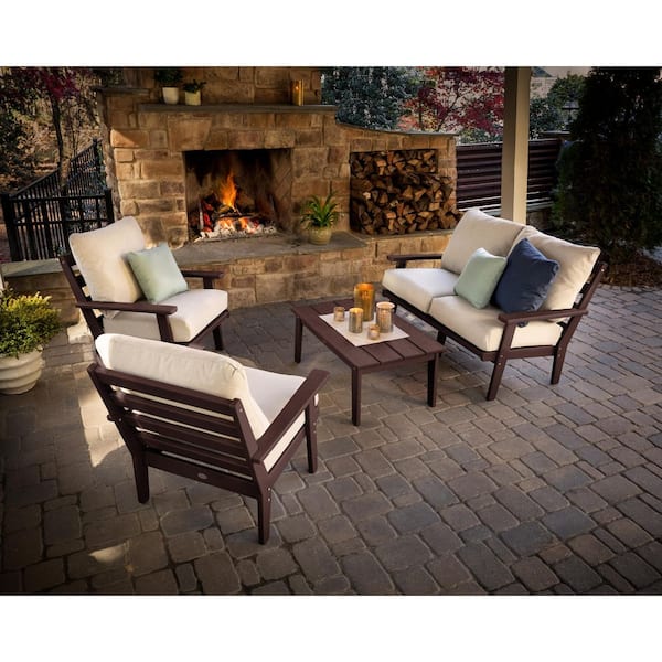 Grant Park Mahogany 4-Piece Plastic Deep Seating Conversation Patio Set with Wheat Cushions