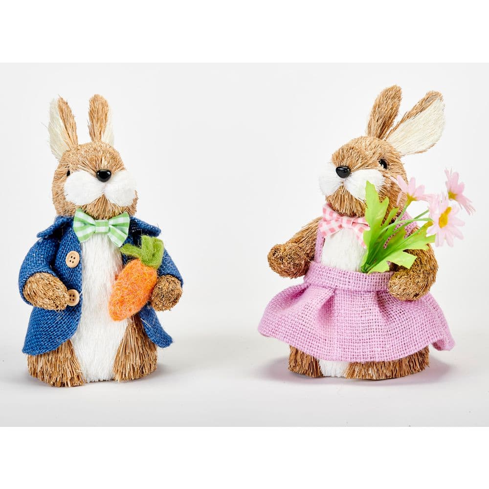 8 in. Tabletop Easter Bunny Couple Holding Carrot, (Set of 2)