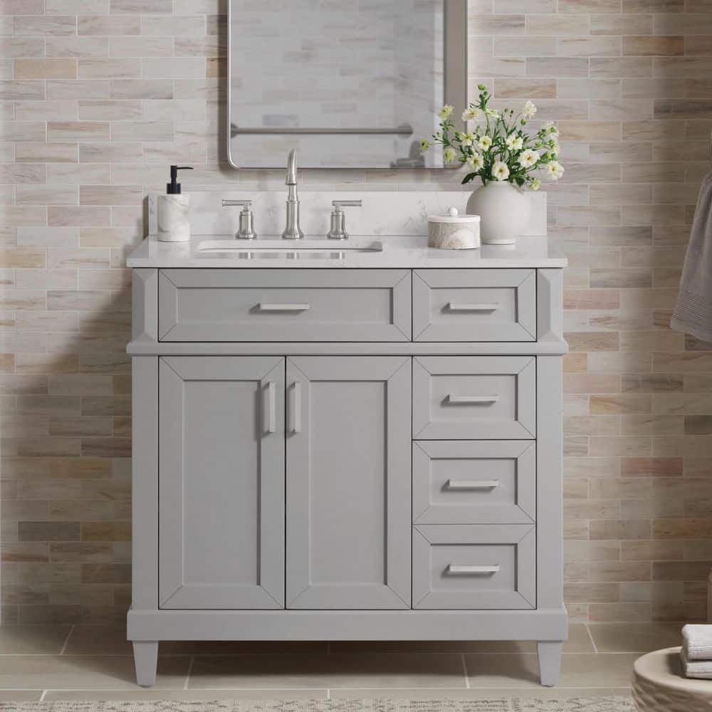 Talmore 36 in. Single Sink Sky Grey Bath Vanity with White Engineered Carra