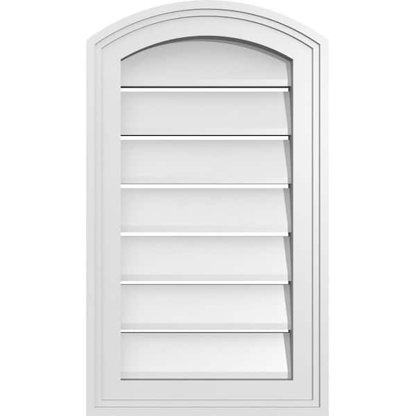 Ekena Millwork 14 in. x 22 in. Arch Top Surface Mount PVC Gable Vent: Decorative with Brickmould Frame