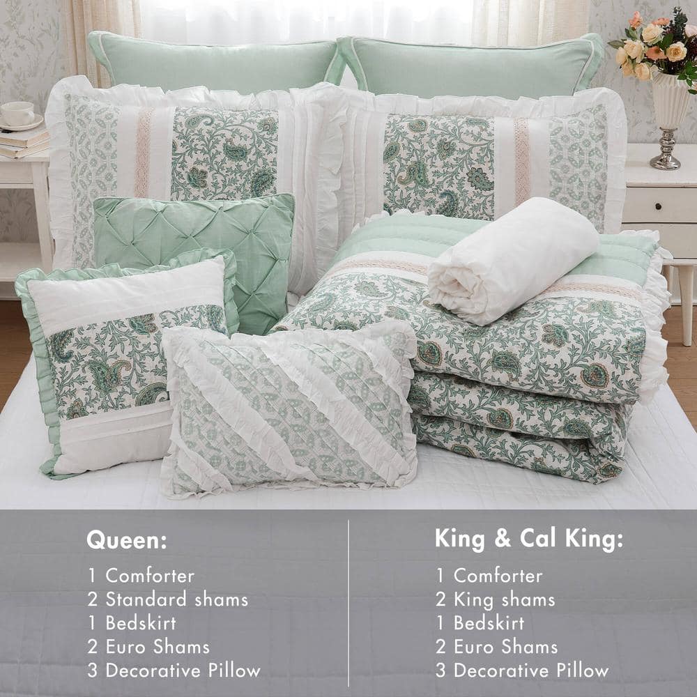 Blue Floral Queen Cotton Reversible Comforter Set