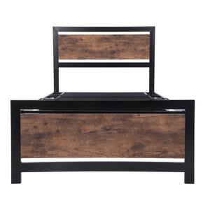 77.5 in. W Black Twin Size Metal Frame Platform Bed