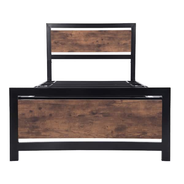 STICKON 77.5 in. W Black Twin Size Metal Frame Platform Bed