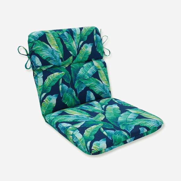 Pillow Perfect Botanical Outdoor/Indoor 21 in W x 3 in H Deep Seat, 1-Piece Chair Cushion with Round Corners in Blue/Green Hanalei