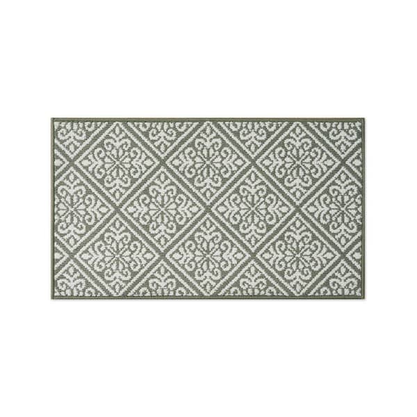 Washable Skid-Resistant  Ivory/Sage  2 ft. x 4 ft.  All Loop Tufted Area Rug