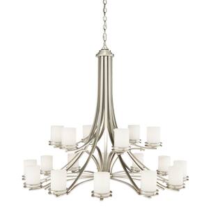Hendrik 18-Light Brushed Nickel 2-Tier Contemporary Dining Room Chandelier with Satin Etched Glass Shade