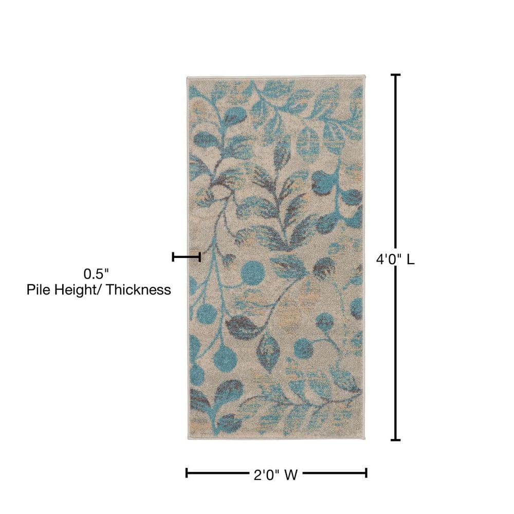 Ivory & Turquoise Floral Bliss 6' x 9' Synthetic Area Rug