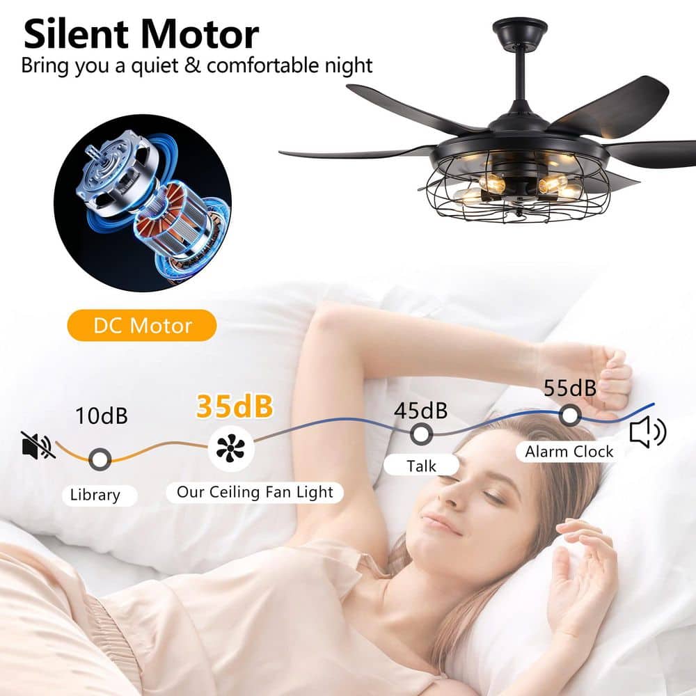 Matte Black 52'' Ceiling Fan with LED Light and Remote