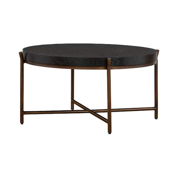 Armen Living Sylvie Brushed Oak And, Round Bronze Coffee Table Tray
