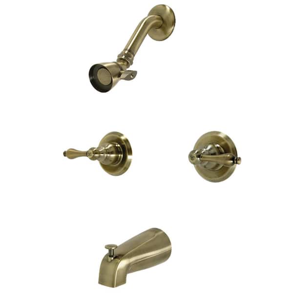 Kingston Brass Victorian Double Handle 1-Spray Tub and Shower Faucet 2 GPM with Corrosion Resistant in. Antique Brass